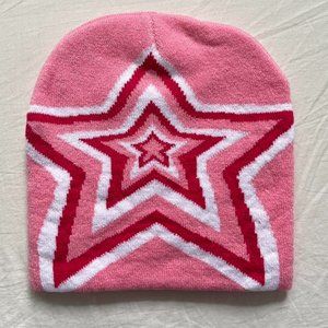 Y2K 2000s grunge punk pink and red star design beanie